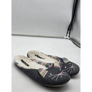 Kensie Slipper Shoes Womens Size 7 8 Gray Cat Face Fuzzy Lined House Cozy